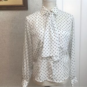 JH Collectibles Petite Vintage Polka Dot Blouse - White and Black Size 4P